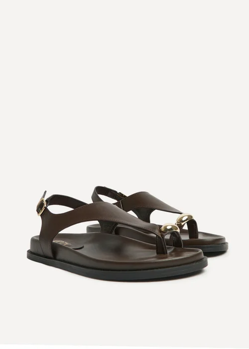 Linzi Latch Brown Toe Ring Flat Sandals - 7 Image 5