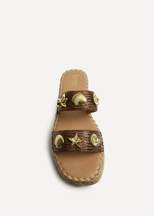 Linzi Clarity Brown Raffia Embellished Sliders - Size 7 Image 4