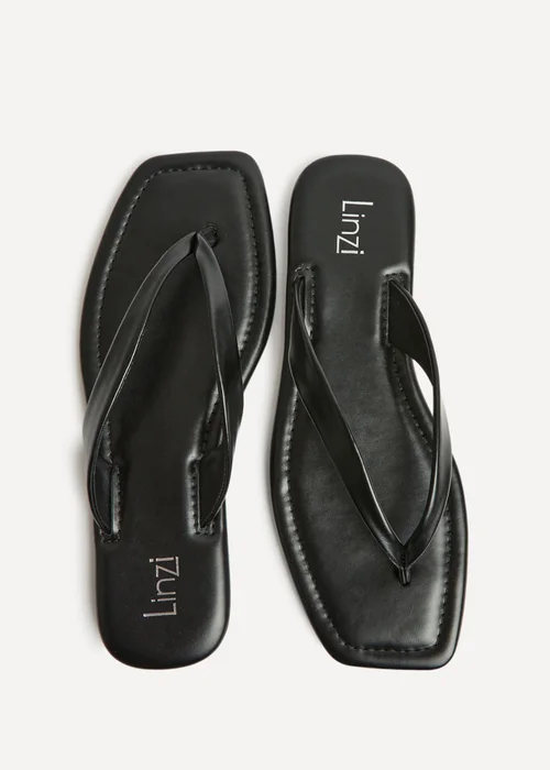 Linzi Element Black Toe Post Flat Sandals - 6 Image 5