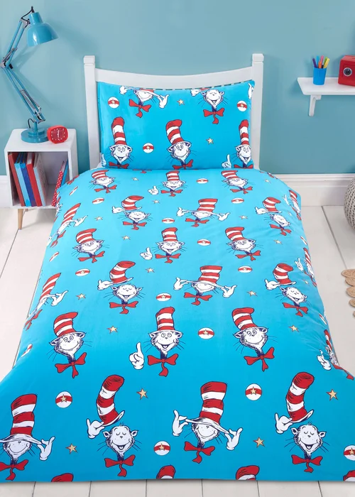 Dr Suess's Cat In The Hat Blue Duvet Set - Single Image 2