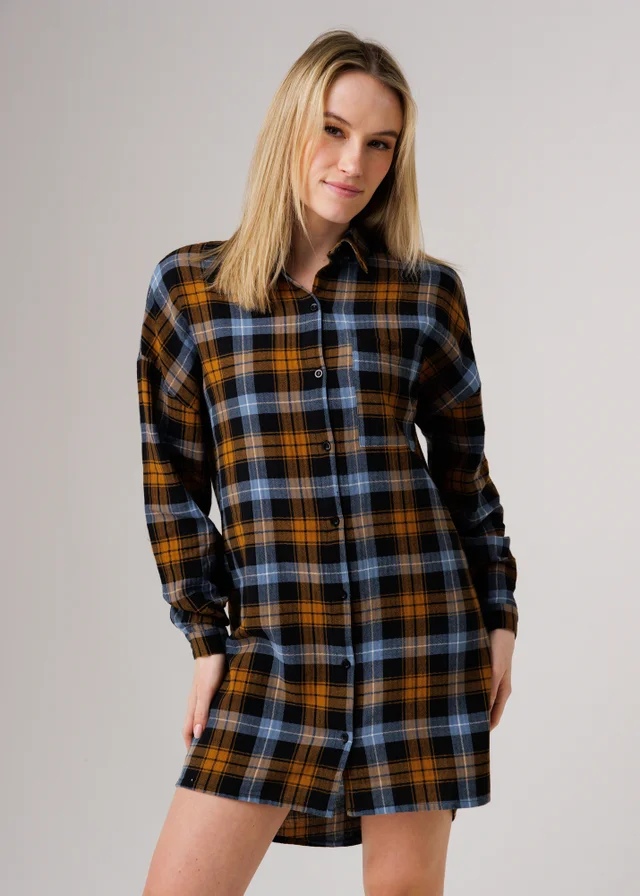 Influence Black Cotton Check Button-Up Relaxed-Fit Shirt Dress