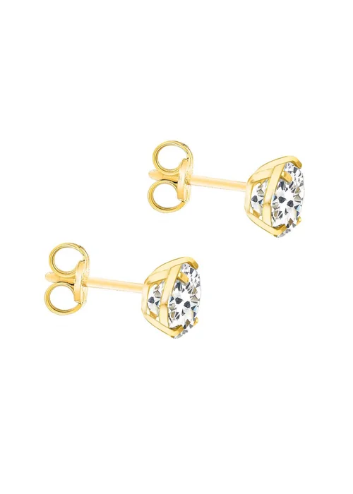 Golden Moments 9ct Yellow Gold Round CZ Stud Earrings - One Size Image 2