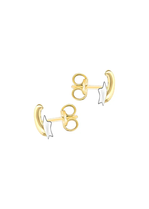 Golden Moments 9ct 2-Colour Gold Moon & Star Stud Earrings - One Size Image 3