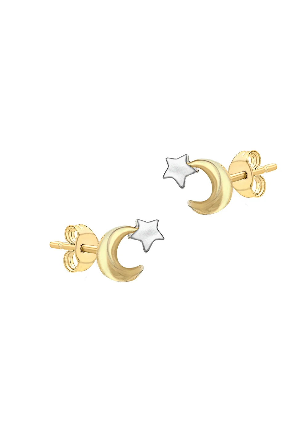 Golden Moments 9ct 2-Colour Gold Moon & Star Stud Earrings - One Size Image 2
