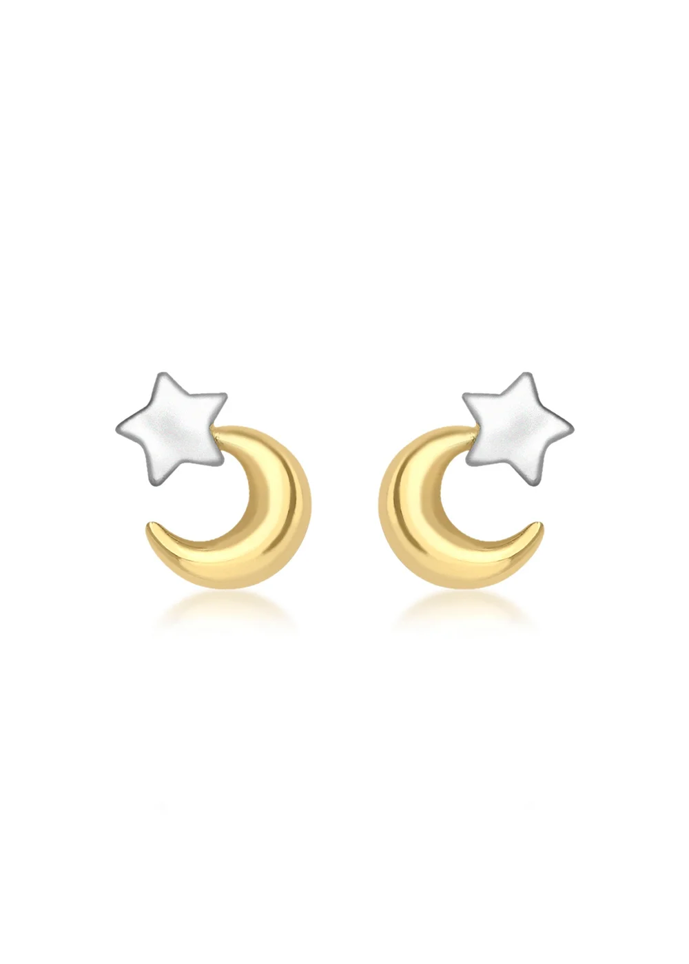 Golden Moments 9ct 2-Colour Gold Moon & Star Stud Earrings - One Size Image 1