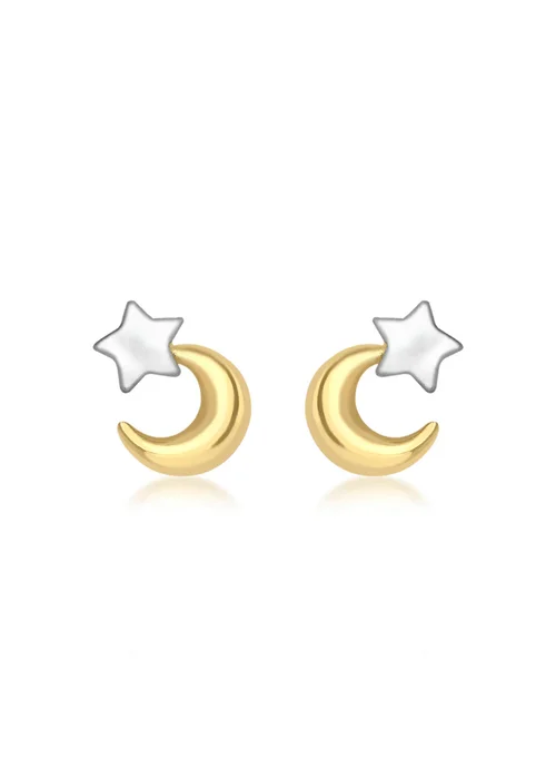 Golden Moments 9ct 2-Colour Gold Moon & Star Stud Earrings - One Size Image 1