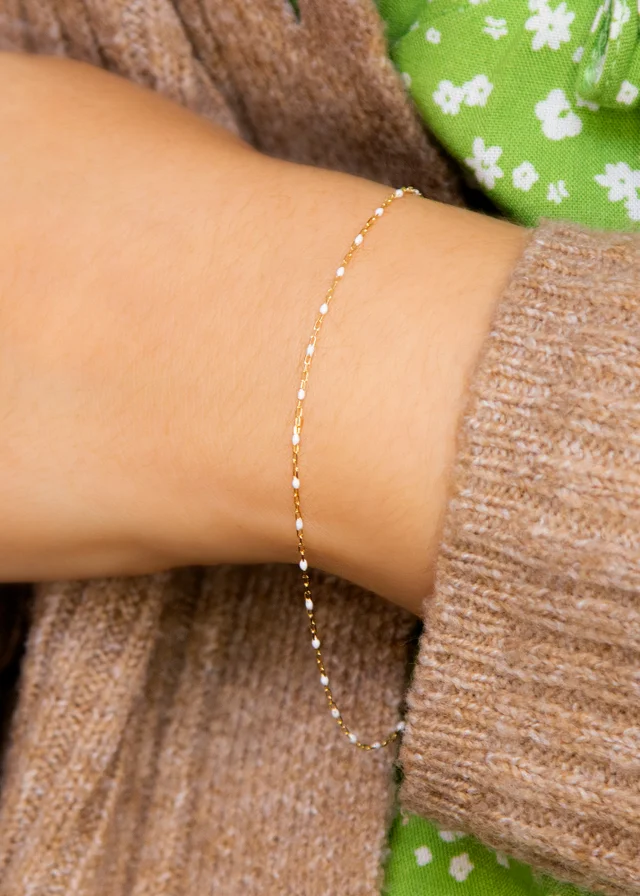 Golden Moments 9ct Yellow Gold White Enamel Mini Paper Bracelet