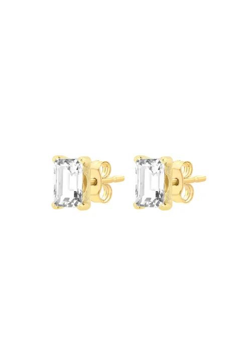 Golden Moments 9ct Yellow Gold Rectangle CZ Stud Earring - One Size Image 2