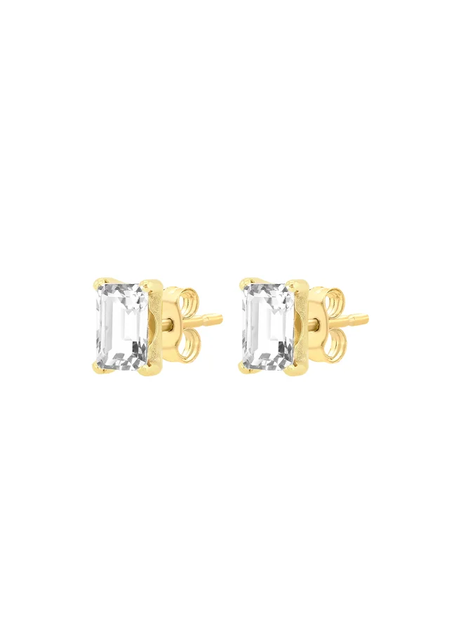 Golden Moments 9ct Yellow Gold Rectangle CZ Stud Earring