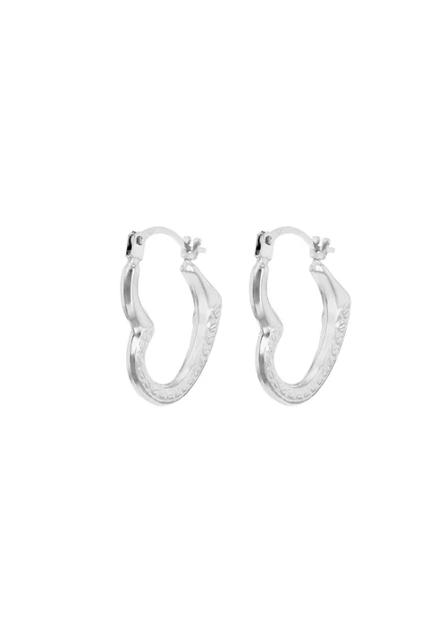 Golden Moments 9ct White Gold Open Heart Half Patterned Creole Earrings - One Size Image 2