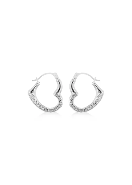 Golden Moments 9ct White Gold Open Heart Half Patterned Creole Earrings - One Size Image 1