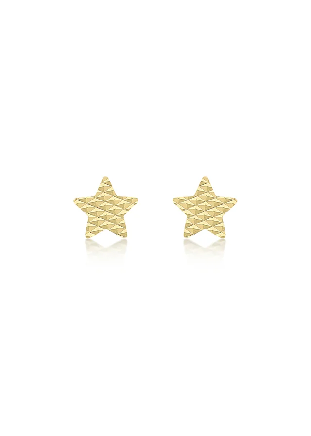 Golden Moments 9ct Yellow Gold Diamond Cut 'Star' Stud Earrings