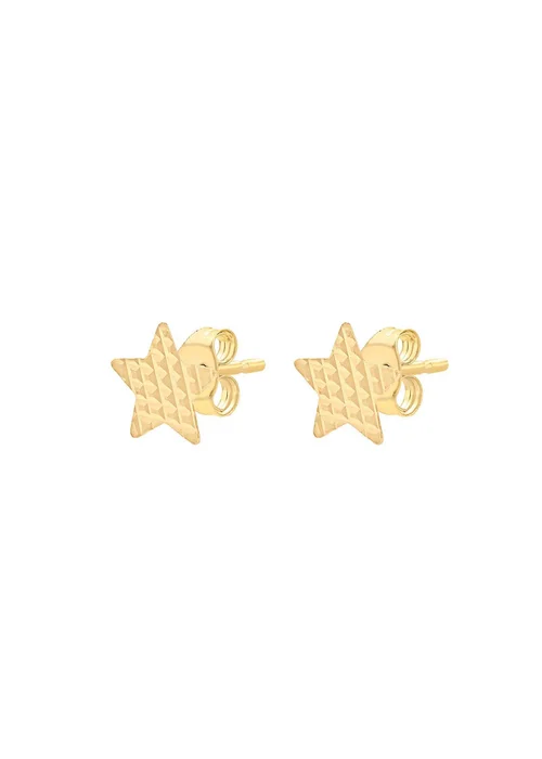 Golden Moments 9ct Yellow Gold Diamond Cut 'Star' Stud Earrings - One Size Image 2