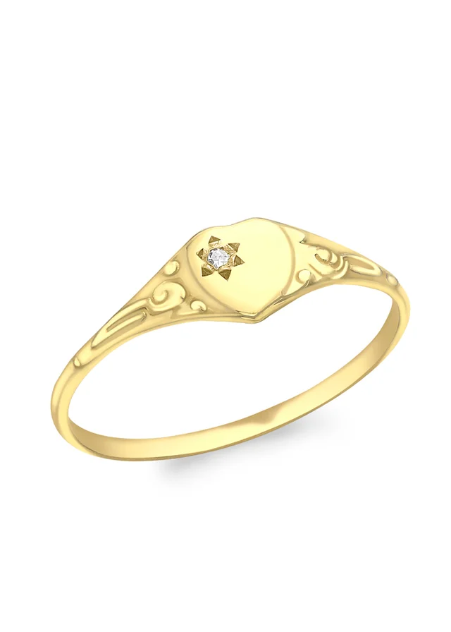 Golden Moments 9ct Yellow Gold Diamond Heart Signet Ring Size E