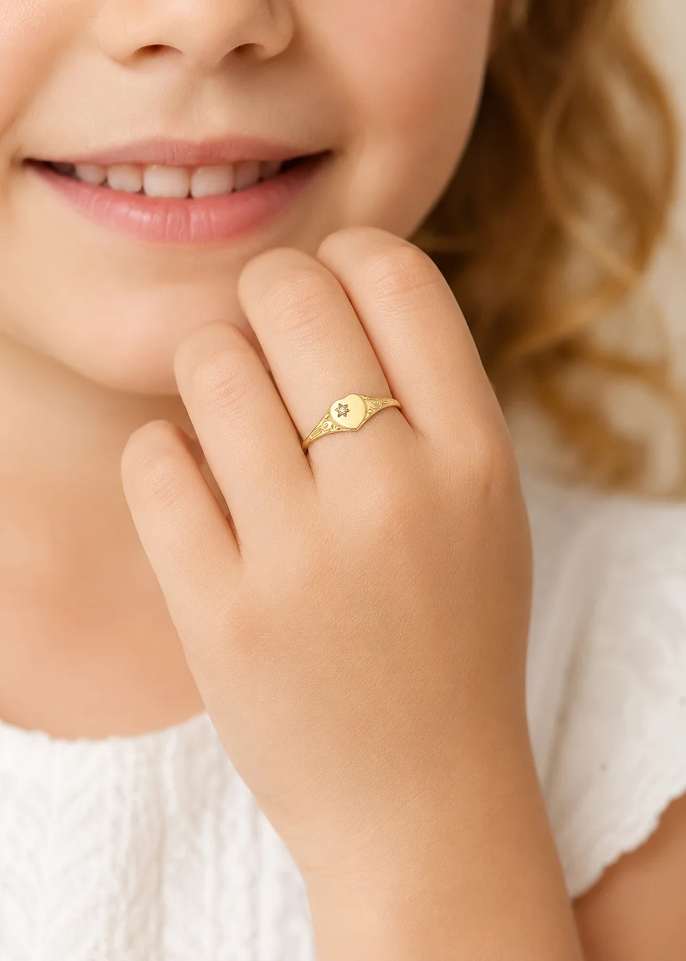 Golden Moments 9ct Yellow Gold Diamond Heart Signet Ring Size E - One Size Image 2