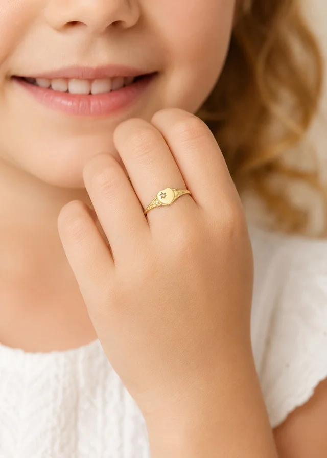 Golden Moments 9ct Yellow Gold Diamond Heart Signet Ring Size E
