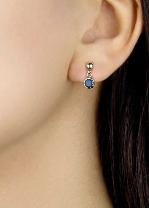 Golden Moments 9ct Yellow Gold Blue Crystal & Ball Drop Earrings - One Size Image 4