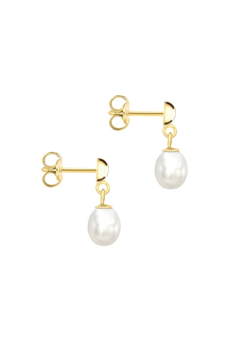 Golden Moments 9ct Yellow Gold Freshwater Pearl Drop Earrings - One Size Image 3