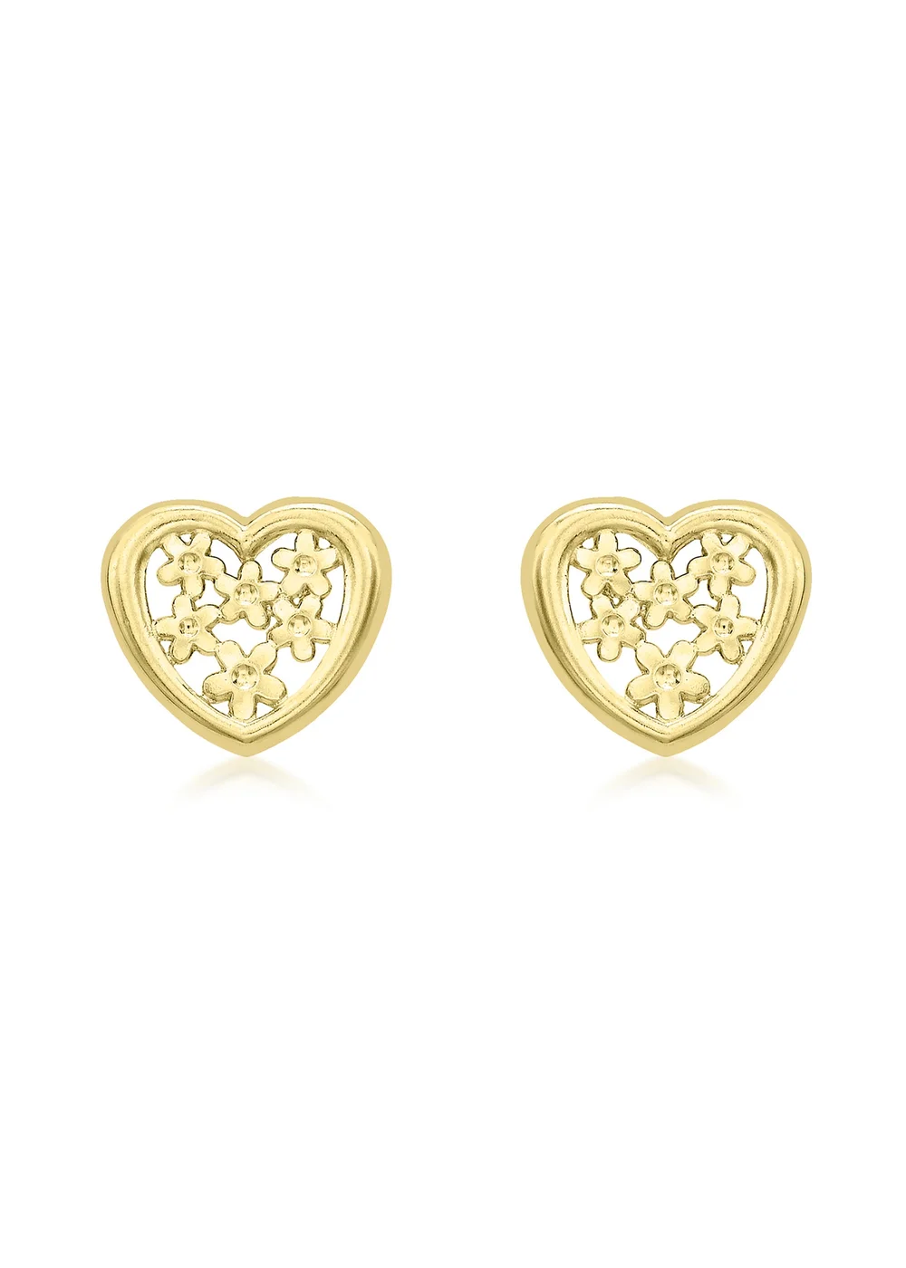 Golden Moments 9ct Yellow Gold 'Flower Heart' Stud Earrings - One Size Image 1
