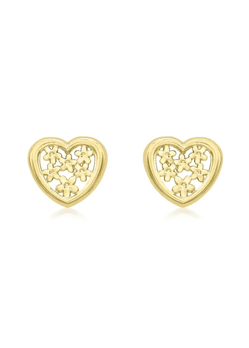 Golden Moments 9ct Yellow Gold 'Flower Heart' Stud Earrings - One Size Image 1