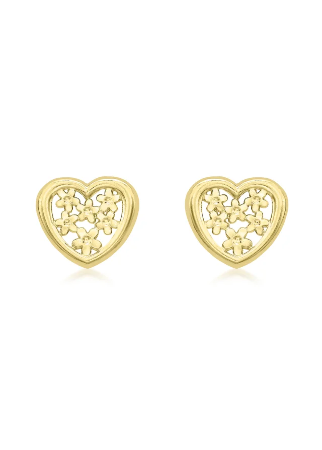 Golden Moments 9ct Yellow Gold 'Flower Heart' Stud Earrings