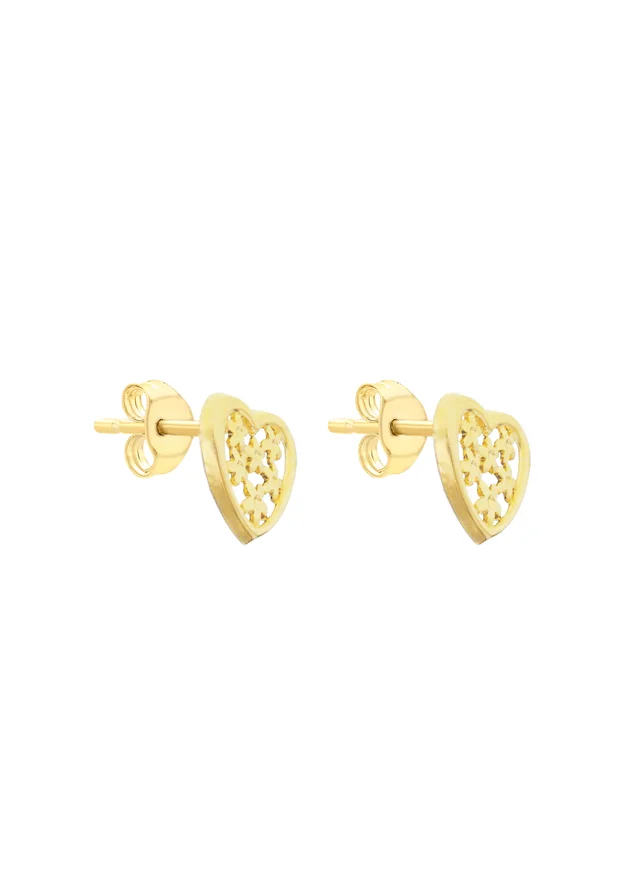 Golden Moments 9ct Yellow Gold 'Flower Heart' Stud Earrings
