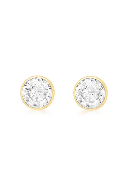 Golden Moments 9ct Yellow Gold CZ Round Stud Earrings - One Size Image 1