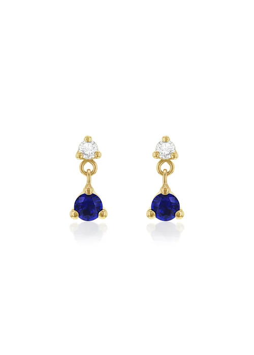 Golden Moments 9ct Yellow Gold Blue & White CZ Drop Stud Earrings - One Size Image 1
