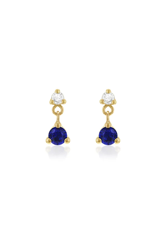 Golden Moments 9ct Yellow Gold Blue & White CZ Drop Stud Earrings