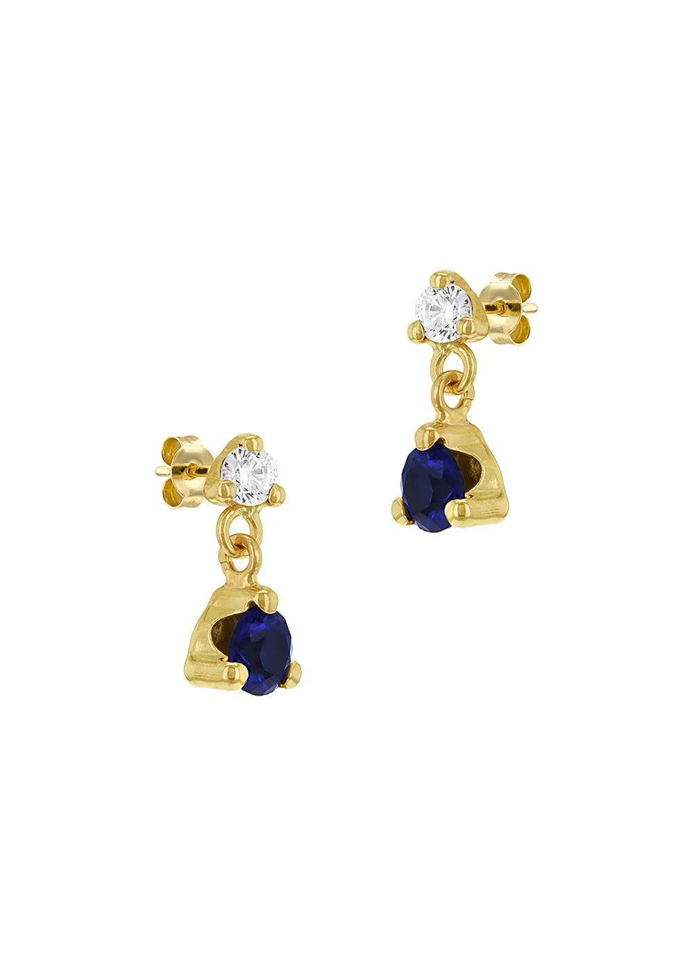 Golden Moments 9ct Yellow Gold Blue & White CZ Drop Stud Earrings - One Size Image 2