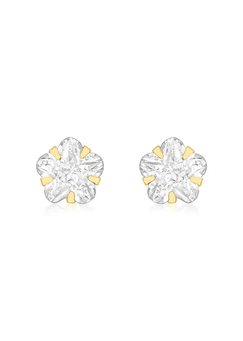 Golden Moments 9ct Yellow Gold White CZ Flower Stud Earrings - One Size Image 1