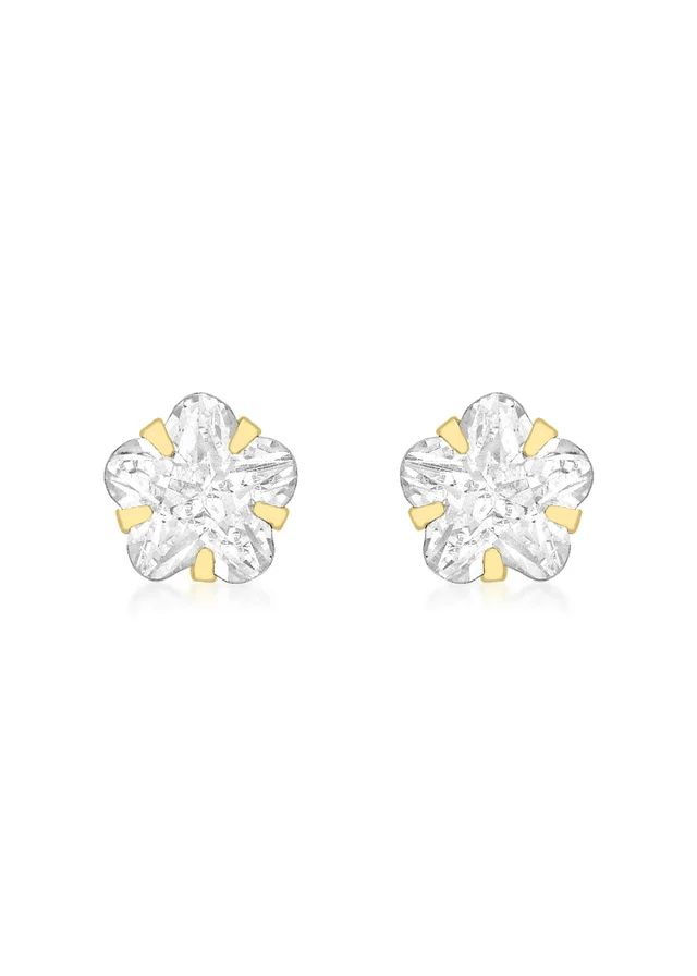 Golden Moments 9ct Yellow Gold White CZ Flower Stud Earrings