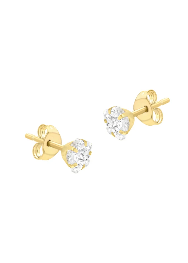 Golden Moments 9ct Yellow Gold White CZ Flower Stud Earrings