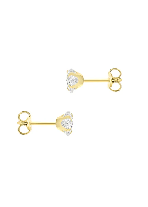 Golden Moments 9ct Yellow Gold White CZ Flower Stud Earrings - One Size Image 3