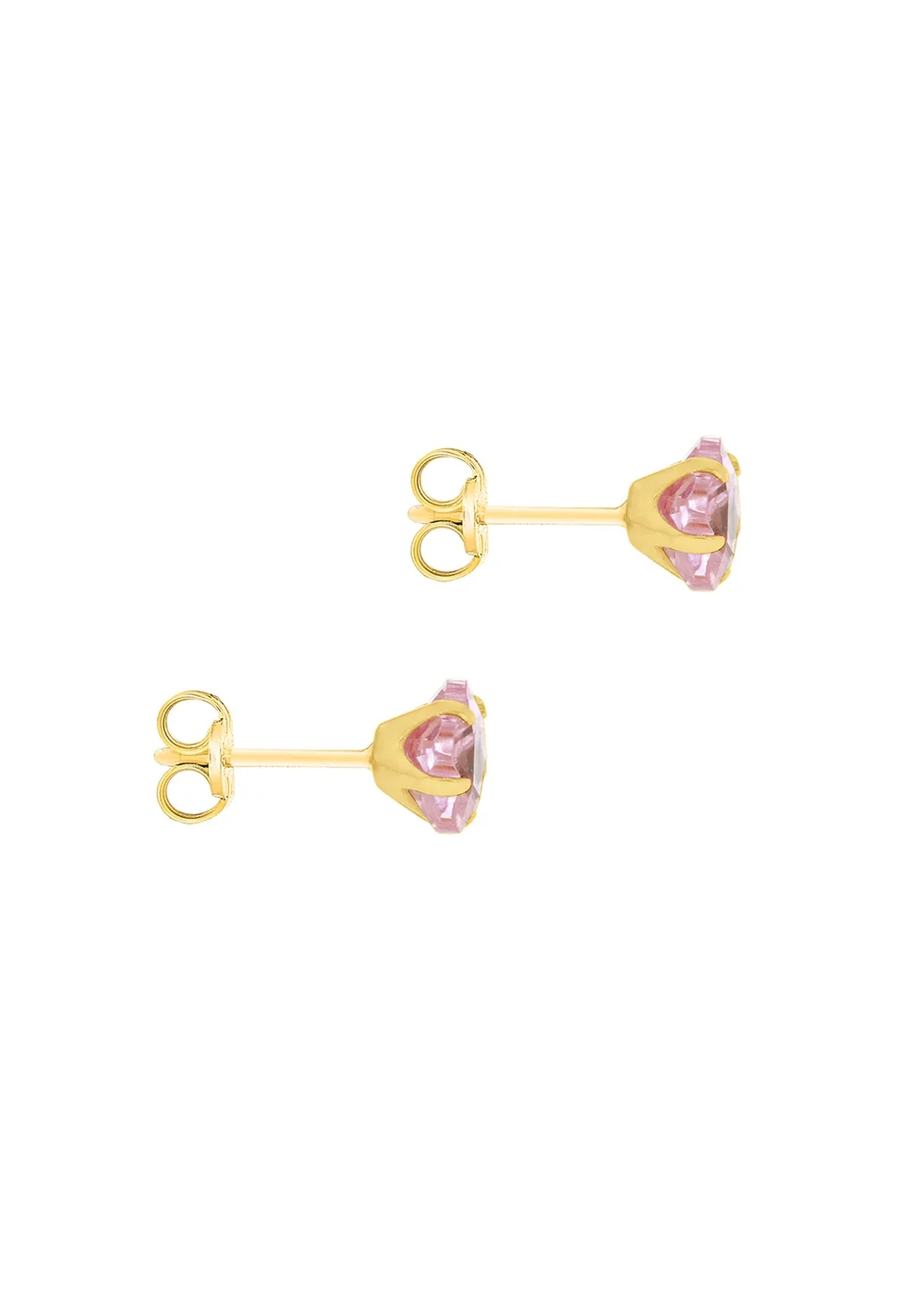Golden Moments 9ct Yellow Gold Pink CZ Flower Stud Earrings - One Size Image 3