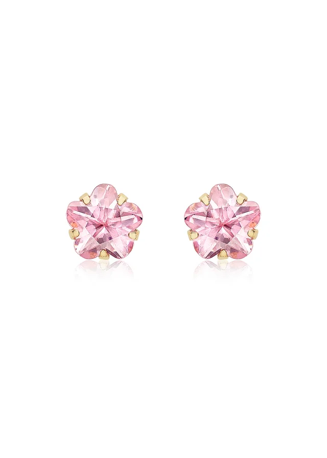 Golden Moments 9ct Yellow Gold Pink CZ Flower Stud Earrings