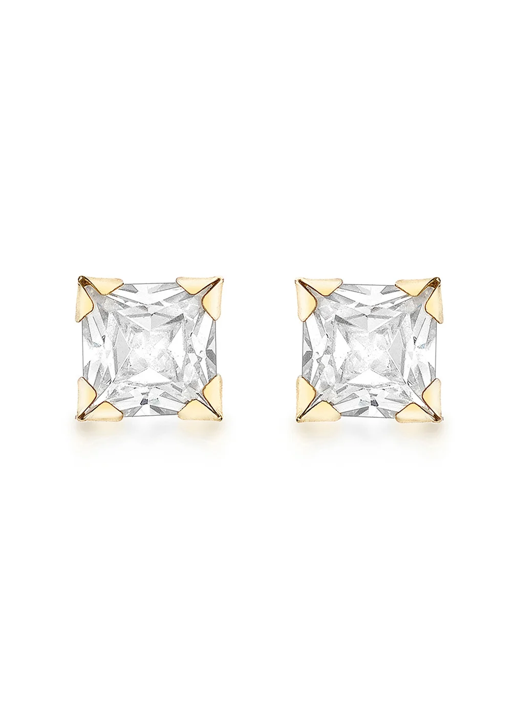 Golden Moments 9ct Yellow Gold Square CZ Stud Earrings - One Size Image 1