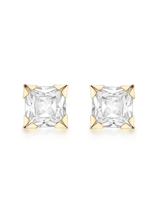 Golden Moments 9ct Yellow Gold Square CZ Stud Earrings - One Size Image 1