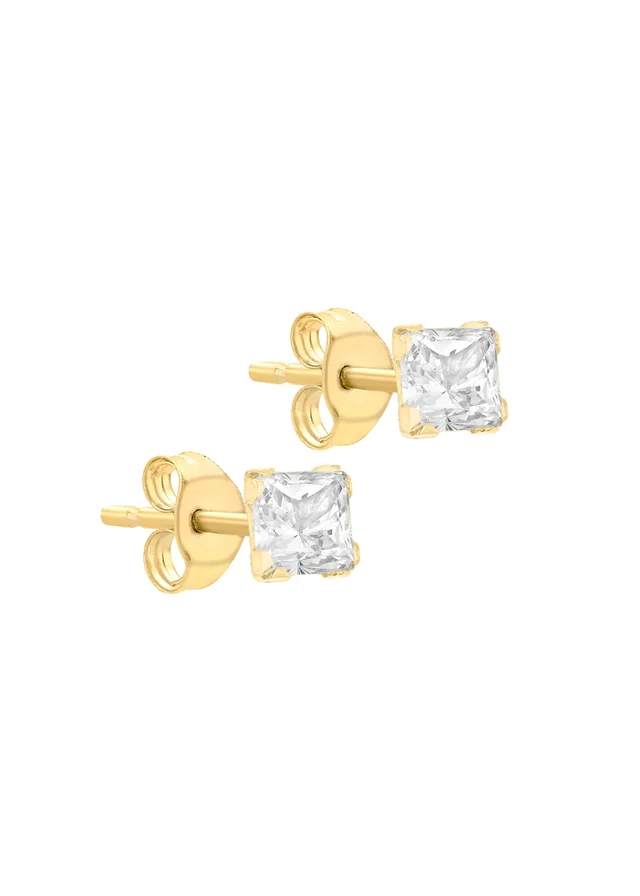 Golden Moments 9ct Yellow Gold Square CZ Stud Earrings