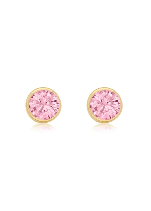 Golden Moments 9ct Yellow Gold Round Pink CZ Stud Earrings - One Size Image 1