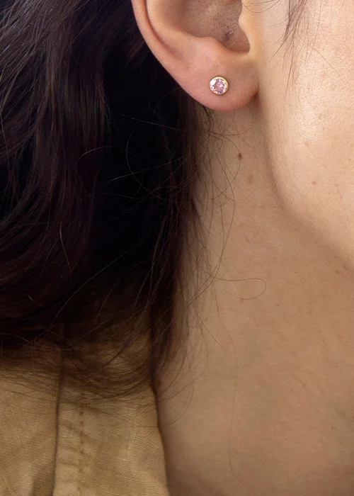 Golden Moments 9ct Yellow Gold Round Pink CZ Stud Earrings - One Size Image 4
