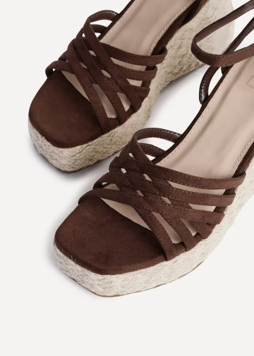 Linzi Moment Brown Faux Suede Wedge Sandals - Size 5 Image 5