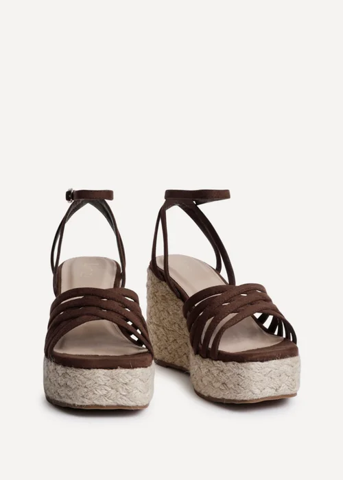 Linzi Moment Brown Faux Suede Wedge Sandals - Size 5 Image 3
