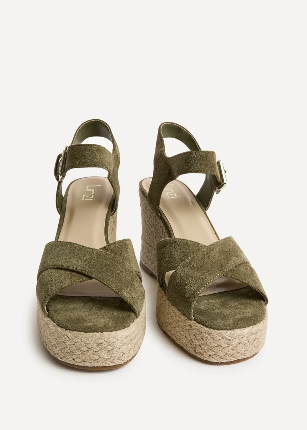 Linzi Noah Khaki Crossover Wedge Sandals - Size 7 Image 3
