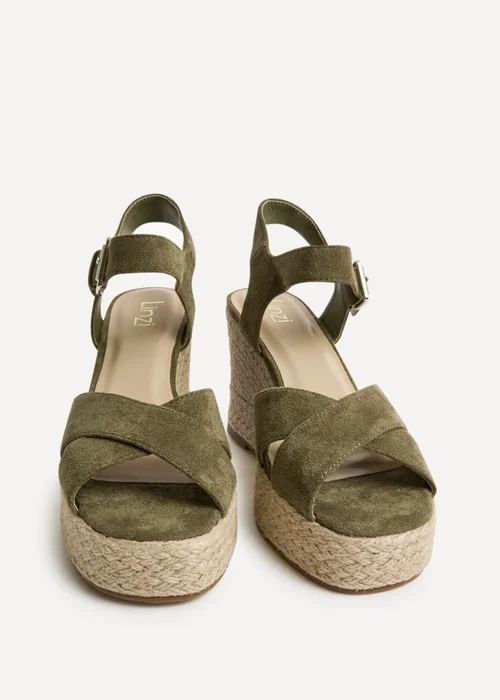 Linzi Noah Khaki Crossover Wedge Sandals - Size 7 Image 3
