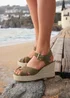 Linzi Noah Khaki Crossover Wedge Sandals - Size 7 Image 1