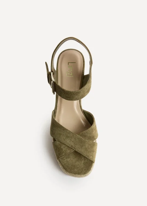 Linzi Noah Khaki Crossover Wedge Sandals - Size 7 Image 4