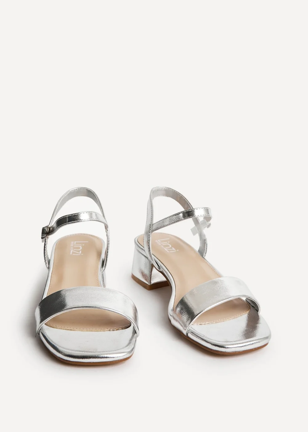 Linzi Carlie Wide Fit Silver Faux Leather Low Heels - Size 5 Image 3