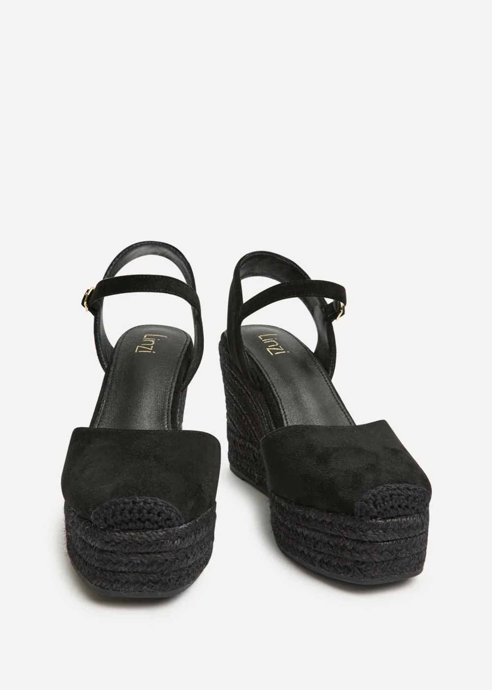 Linzi True Black Faux Suede Espadrille Wedges - Size 6 Image 4