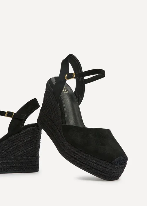 Linzi True Black Faux Suede Espadrille Wedges - Size 6 Image 3